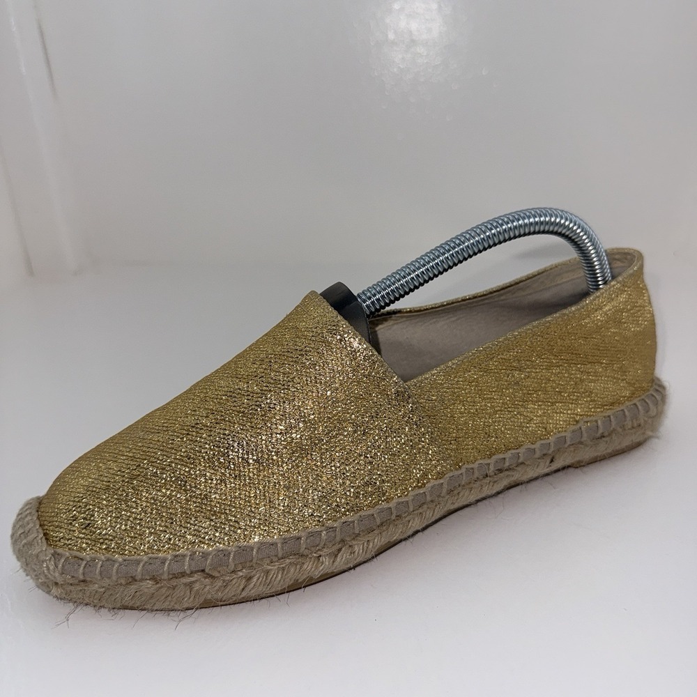 J.Crew BT389 Gold Metallic Canvas Espadrille Flats Made In Spain Women's 9.5